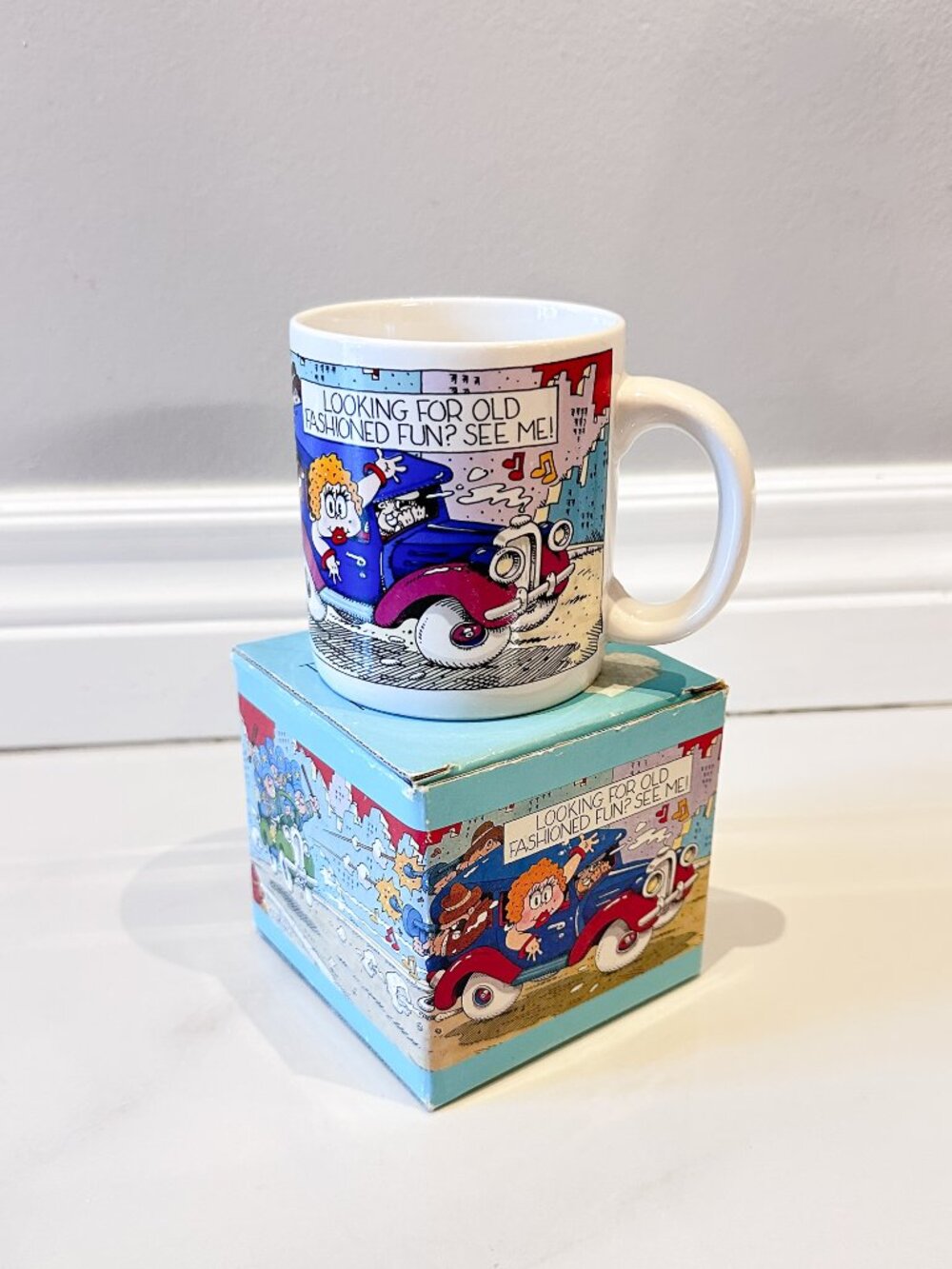 Vintage NIB 90s Troublemaker Cartoon Ceramic Mug Funny Girlfriend Gift